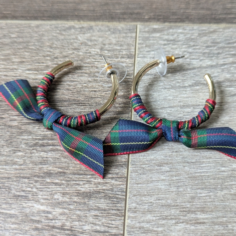 Source Unknown Tartan Bow Hoop Earrings